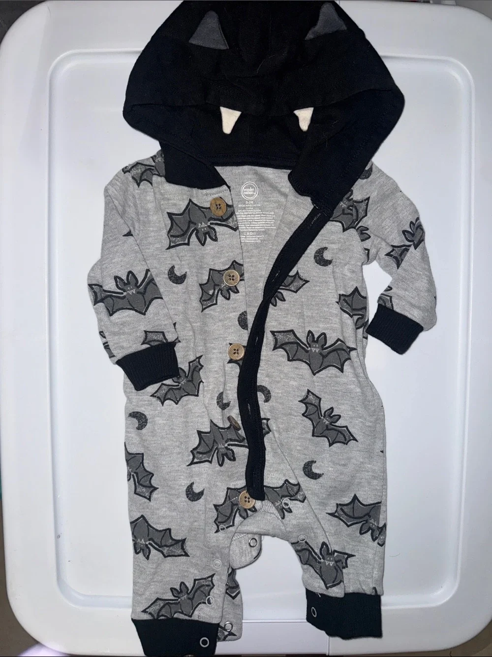wonder nation Gray and Black Bat Print Hooded One-Piece